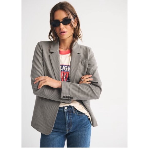 NWT Abercrombie&Fitch Classic Suiting Blazer Jacket Ash/Tan Woman’s SZ M Career - Picture 2 of 12